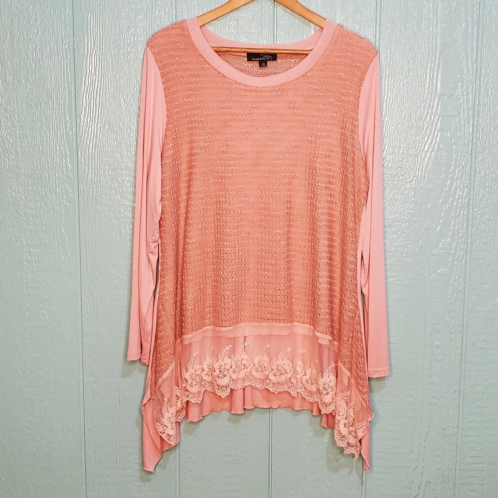New SUZAN BETRO pink top long sleeves embroidered
